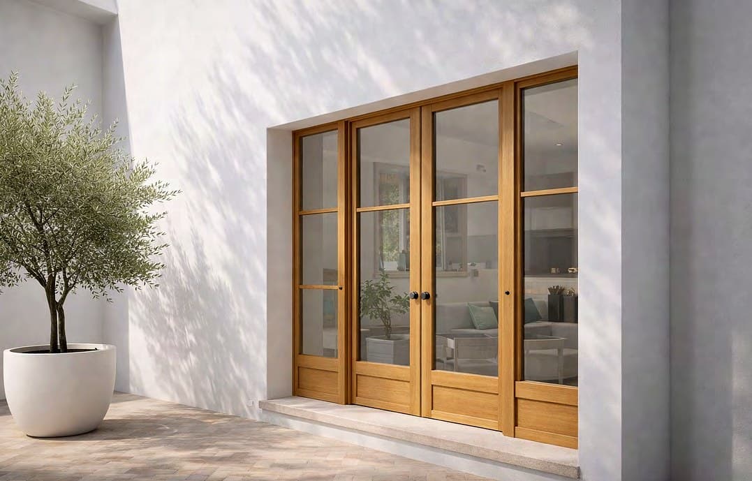 Visualization: courtyard entrance with timber doors