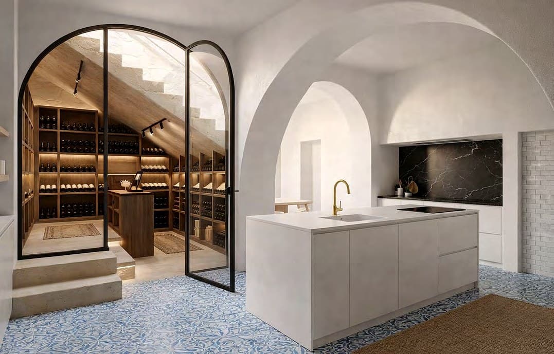 Visualization: kitchen opening onto a wine cellar stair