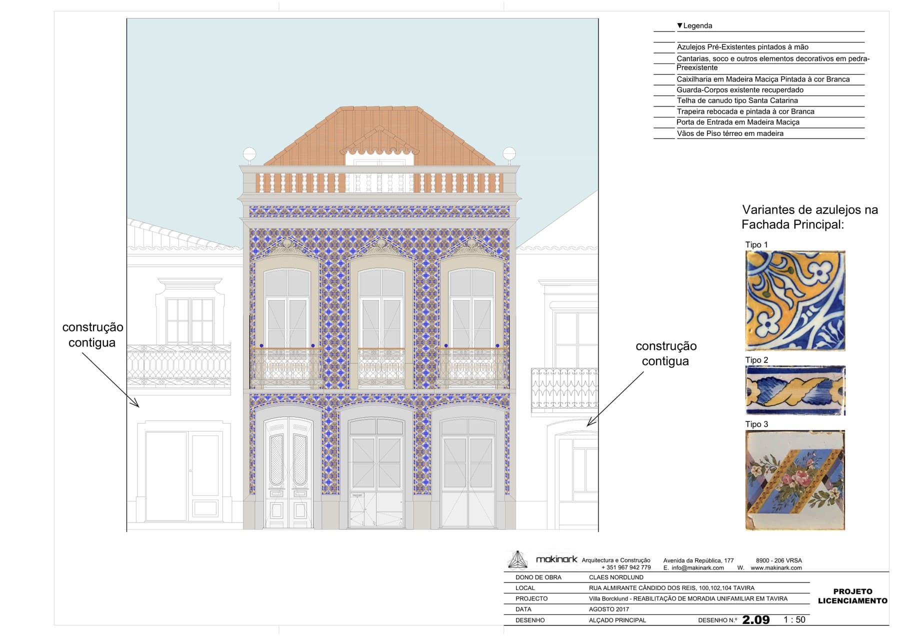 Main facade elevation with original azulejo tile variants