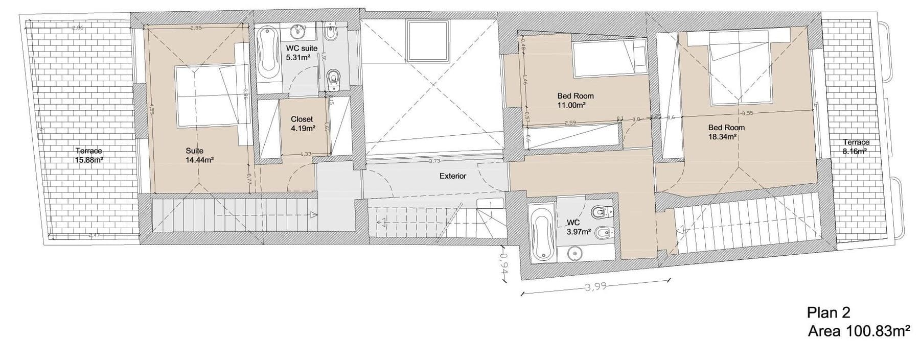 Upper floor plan — suite and bedrooms
